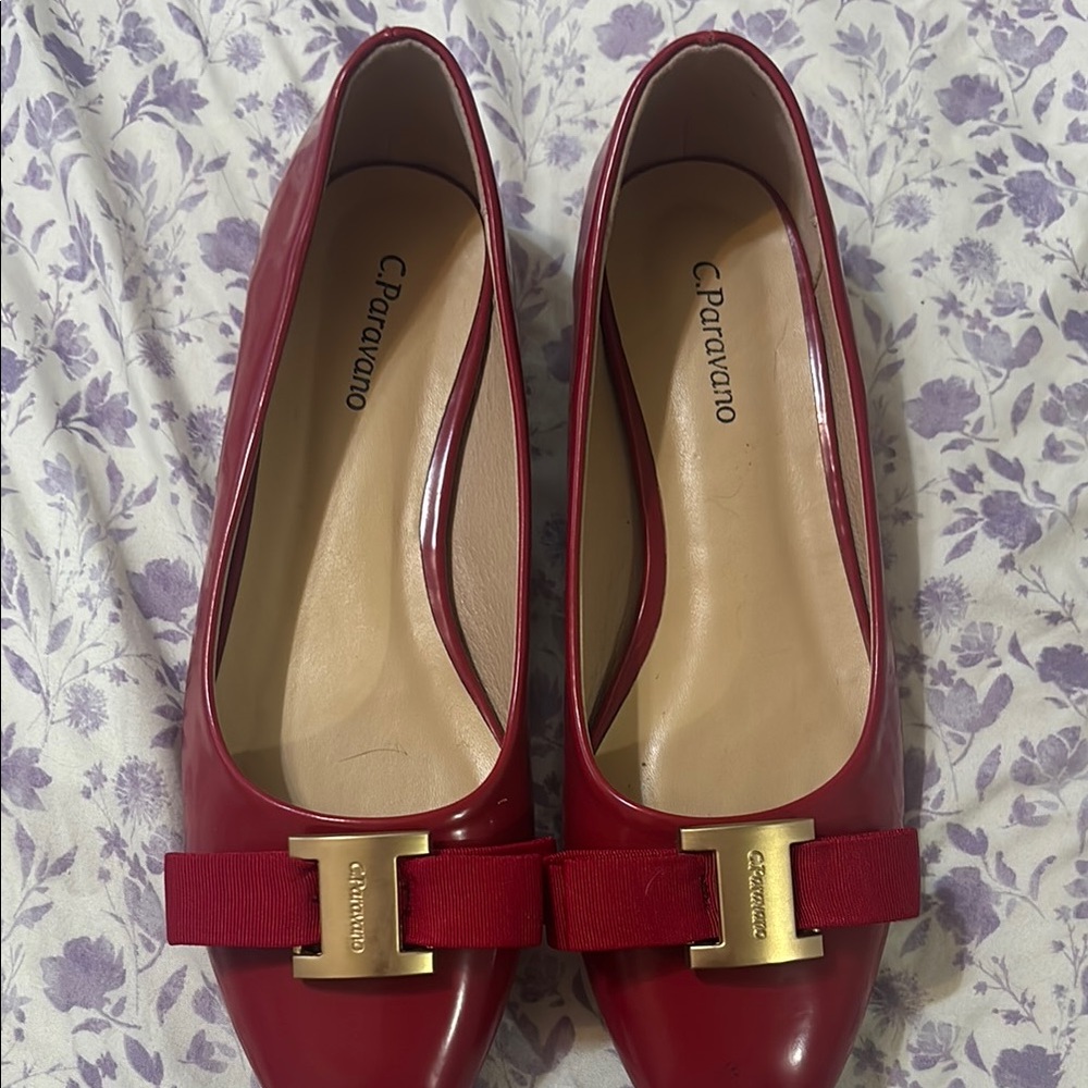 Red Women's Patent Leather Bow Flats